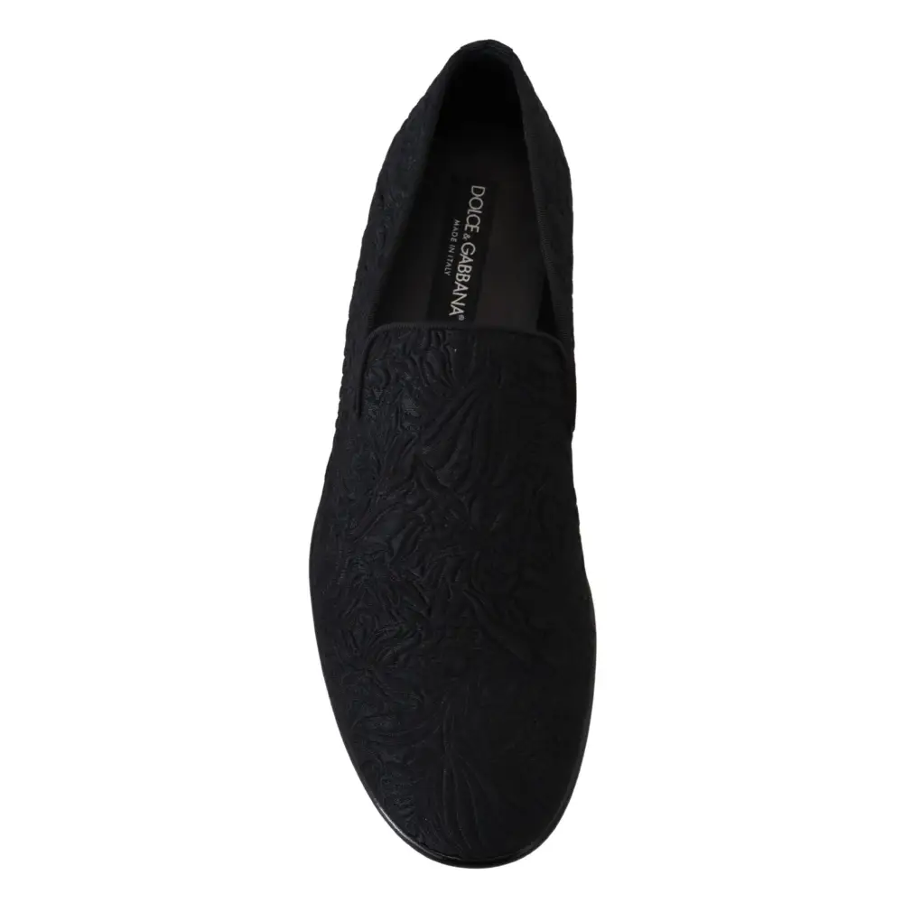 Dolce & Gabbana Schwarz Floral Jacquard Hausschuhe Loafers Schuhe