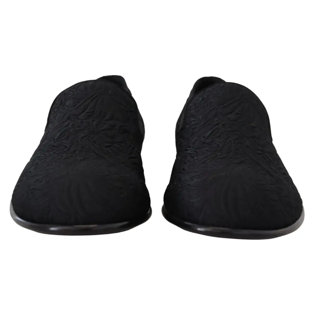 Dolce & Gabbana Schwarz Floral Jacquard Hausschuhe Loafers Schuhe