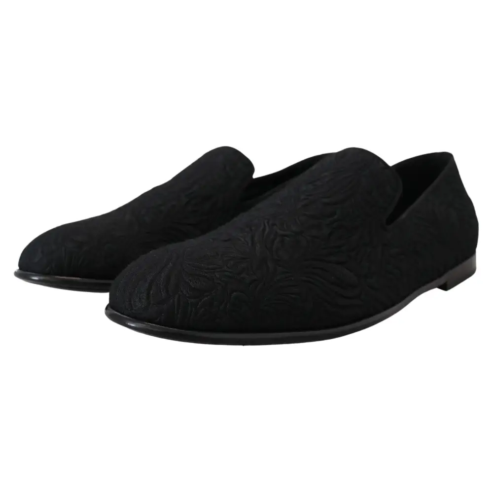 Dolce & Gabbana Schwarz Floral Jacquard Hausschuhe Loafers Schuhe