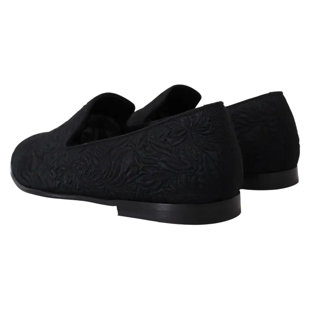 Dolce & Gabbana Schwarz Floral Jacquard Hausschuhe Loafers Schuhe