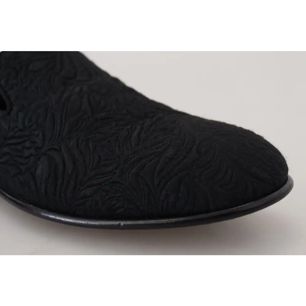 Dolce & Gabbana Schwarz Floral Jacquard Hausschuhe Loafers Schuhe
