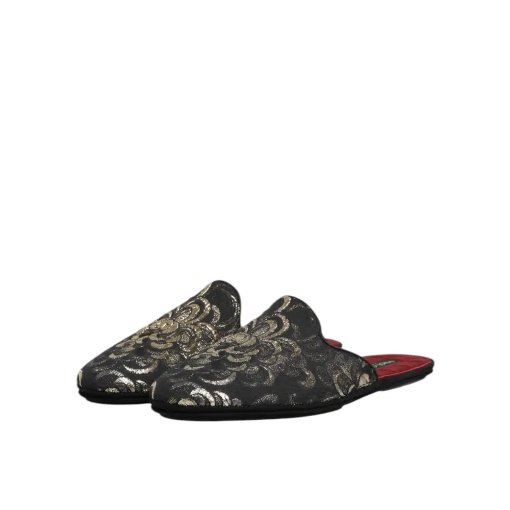 Dolce & Gabbana Schwarz Floral Jacquard Pantoffeln Schuhe