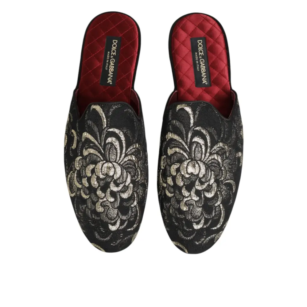 Dolce & Gabbana Schwarz Floral Jacquard Pantoffeln Schuhe