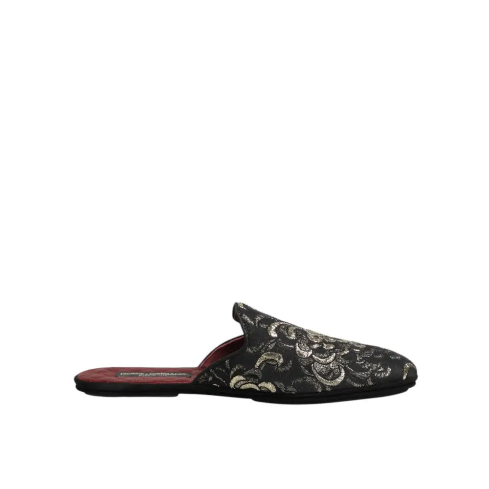 Dolce & Gabbana Schwarz Floral Jacquard Pantoffeln Schuhe