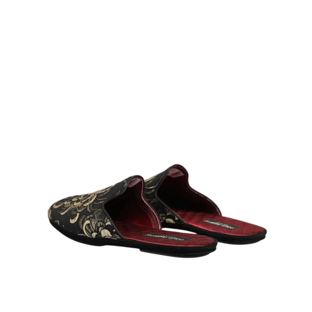Dolce & Gabbana Schwarz Floral Jacquard Pantoffeln Schuhe