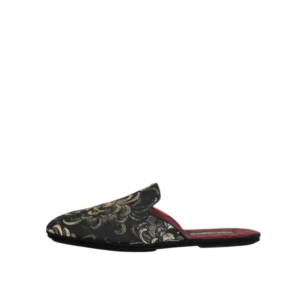 Dolce & Gabbana Schwarz Floral Jacquard Pantoffeln Schuhe