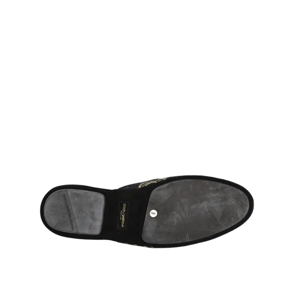 Dolce & Gabbana Schwarz Floral Jacquard Pantoffeln Schuhe