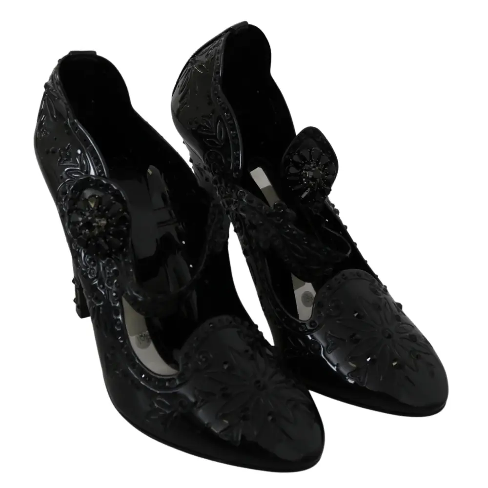 Dolce & Gabbana Schwarz Floral Kristall CINDERELLA Heels Schuhe - EU39/US8.5