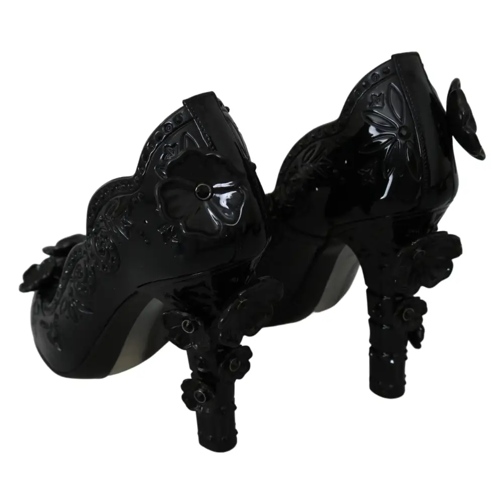 Dolce & Gabbana Schwarz Floral Kristall CINDERELLA Heels Schuhe - EU39/US8.5