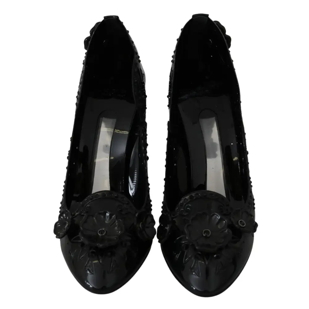 Dolce & Gabbana Schwarz Floral Kristall CINDERELLA Heels Schuhe - EU39/US8.5
