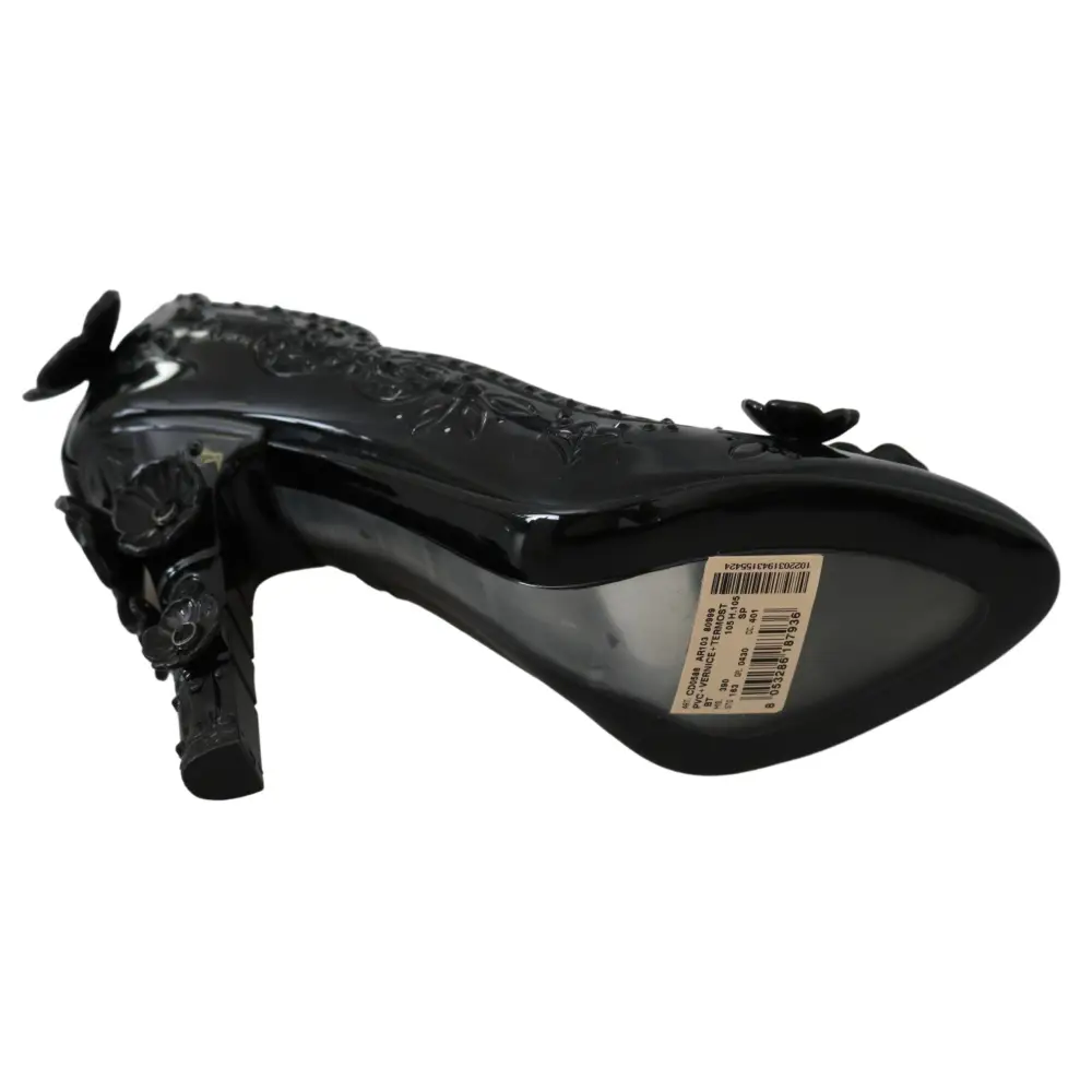 Dolce & Gabbana Schwarz Floral Kristall CINDERELLA Heels Schuhe - EU39/US8.5