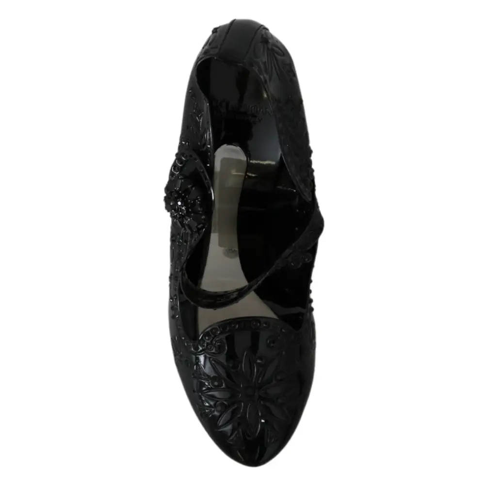 Dolce & Gabbana Schwarz Floral Kristall CINDERELLA Heels Schuhe - EU39/US8.5