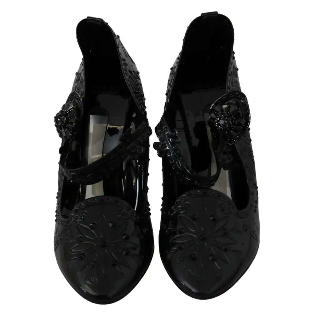 Dolce & Gabbana Schwarz Floral Kristall CINDERELLA Heels Schuhe - EU39/US8.5