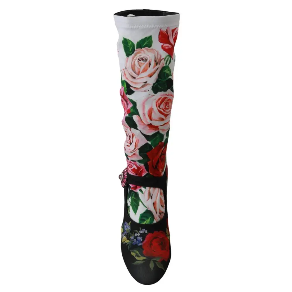 Dolce & Gabbana Schwarz Floral Socken Crystal Jersey Stiefel Schuhe - EU38/US7.5