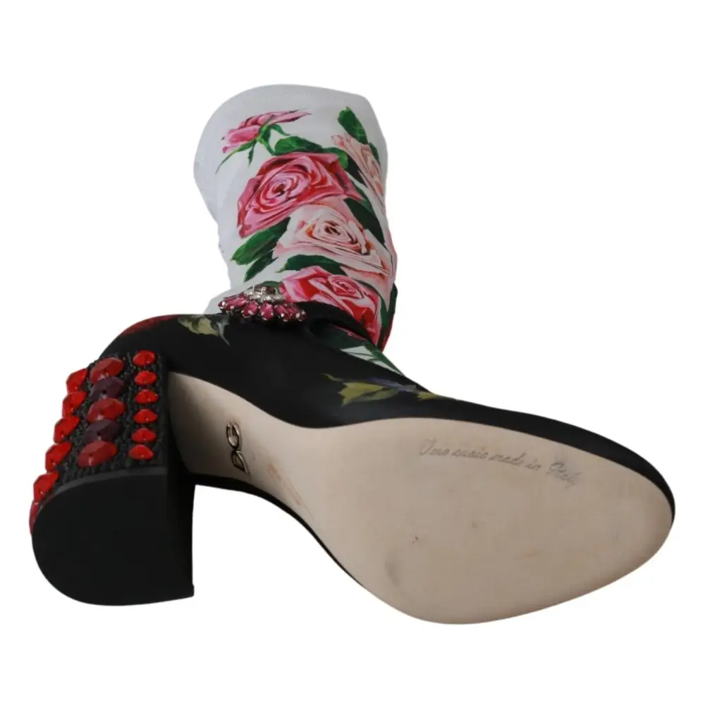 Dolce & Gabbana Schwarz Floral Socken Crystal Jersey Stiefel Schuhe - EU38/US7.5
