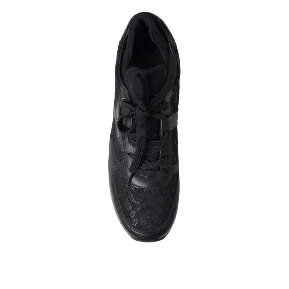 Dolce & Gabbana Schwarz Floral Spitze Leder Turnschuhe Schuhe - EU36/US5.5