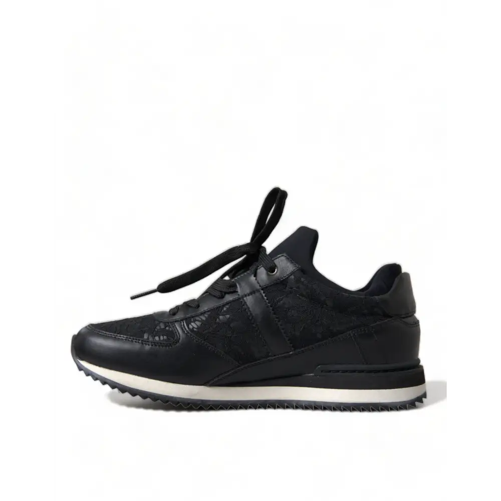 Dolce & Gabbana Schwarz Floral Spitze Leder Turnschuhe Schuhe - EU36/US5.5