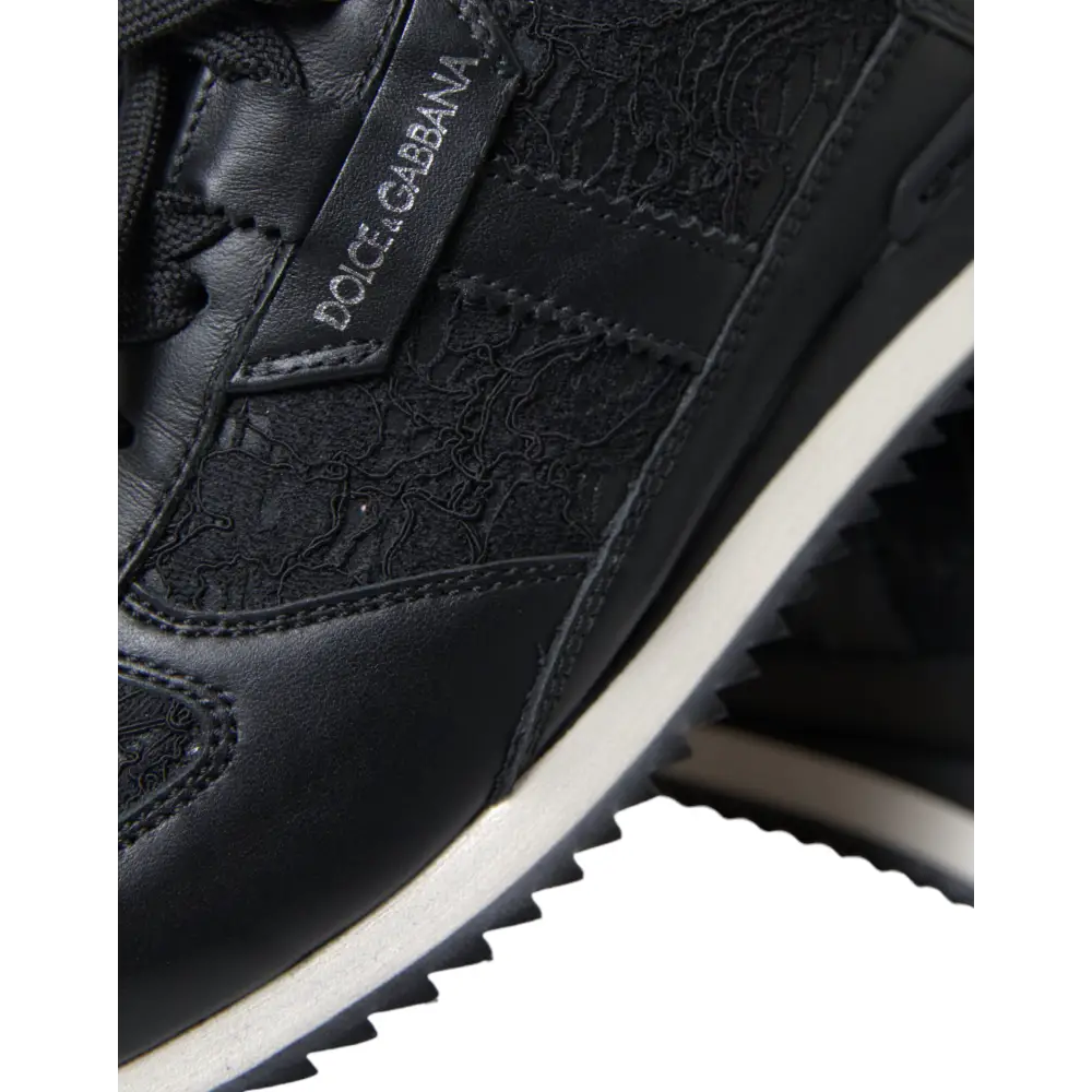 Dolce & Gabbana Schwarz Floral Spitze Leder Turnschuhe Schuhe - EU36/US5.5