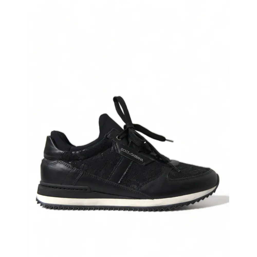 Dolce & Gabbana Schwarz Floral Spitze Leder Turnschuhe Schuhe - EU36/US5.5