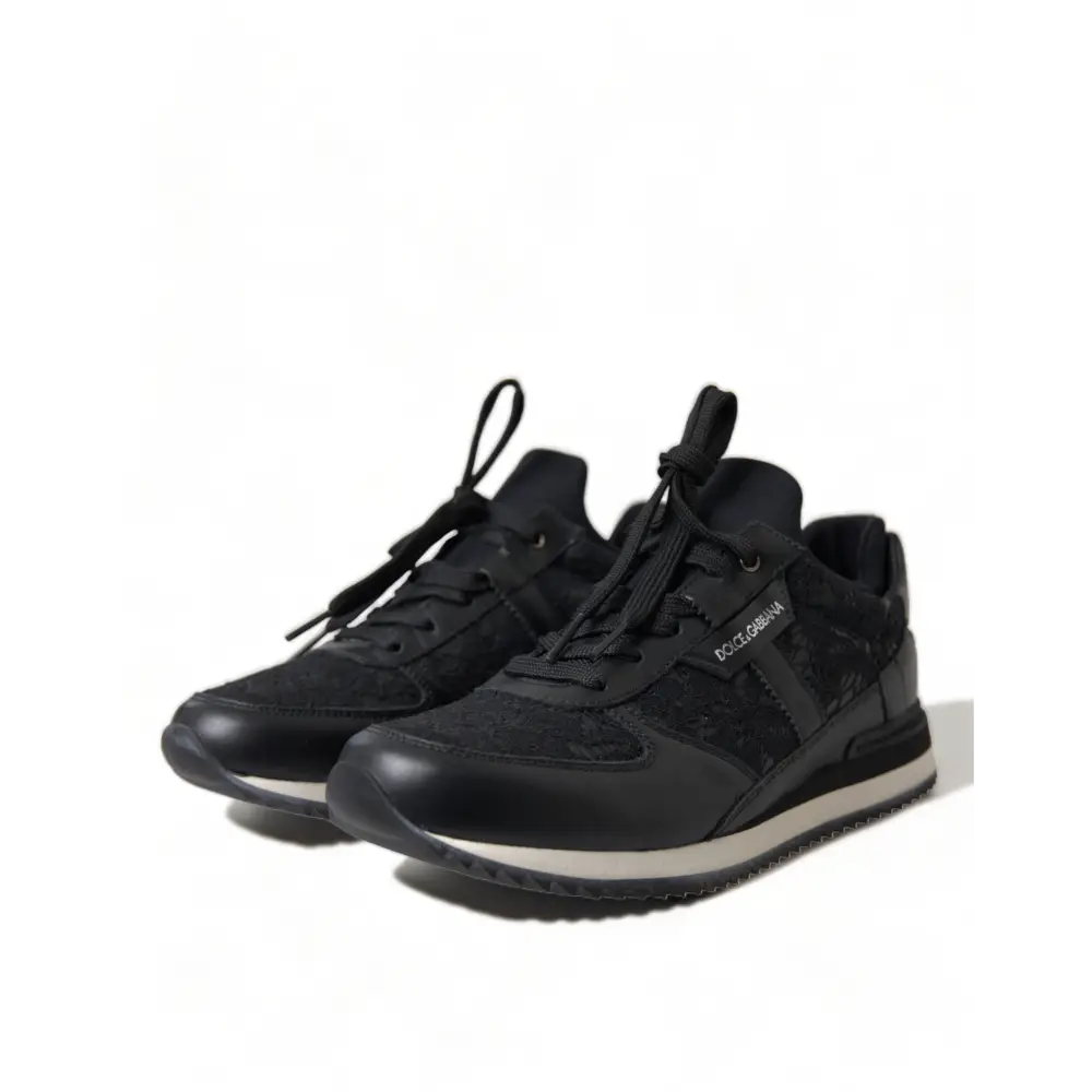 Dolce & Gabbana Schwarz Floral Spitze Leder Turnschuhe Schuhe - EU36/US5.5