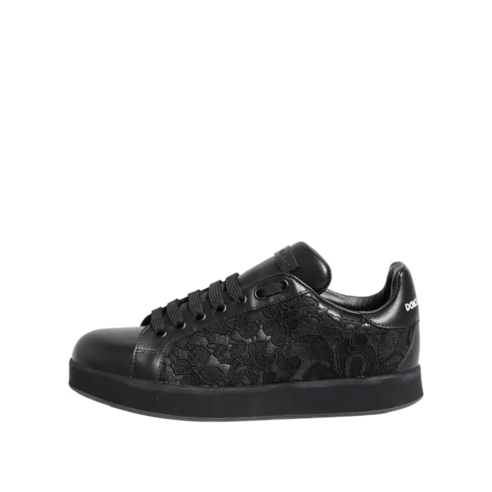 Dolce & Gabbana Schwarz Floral Spitze Low Top Sneakers Schuhe - EU35/US4.5