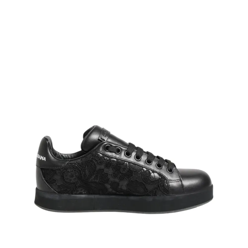 Dolce & Gabbana Schwarz Floral Spitze Low Top Sneakers Schuhe - EU35/US4.5