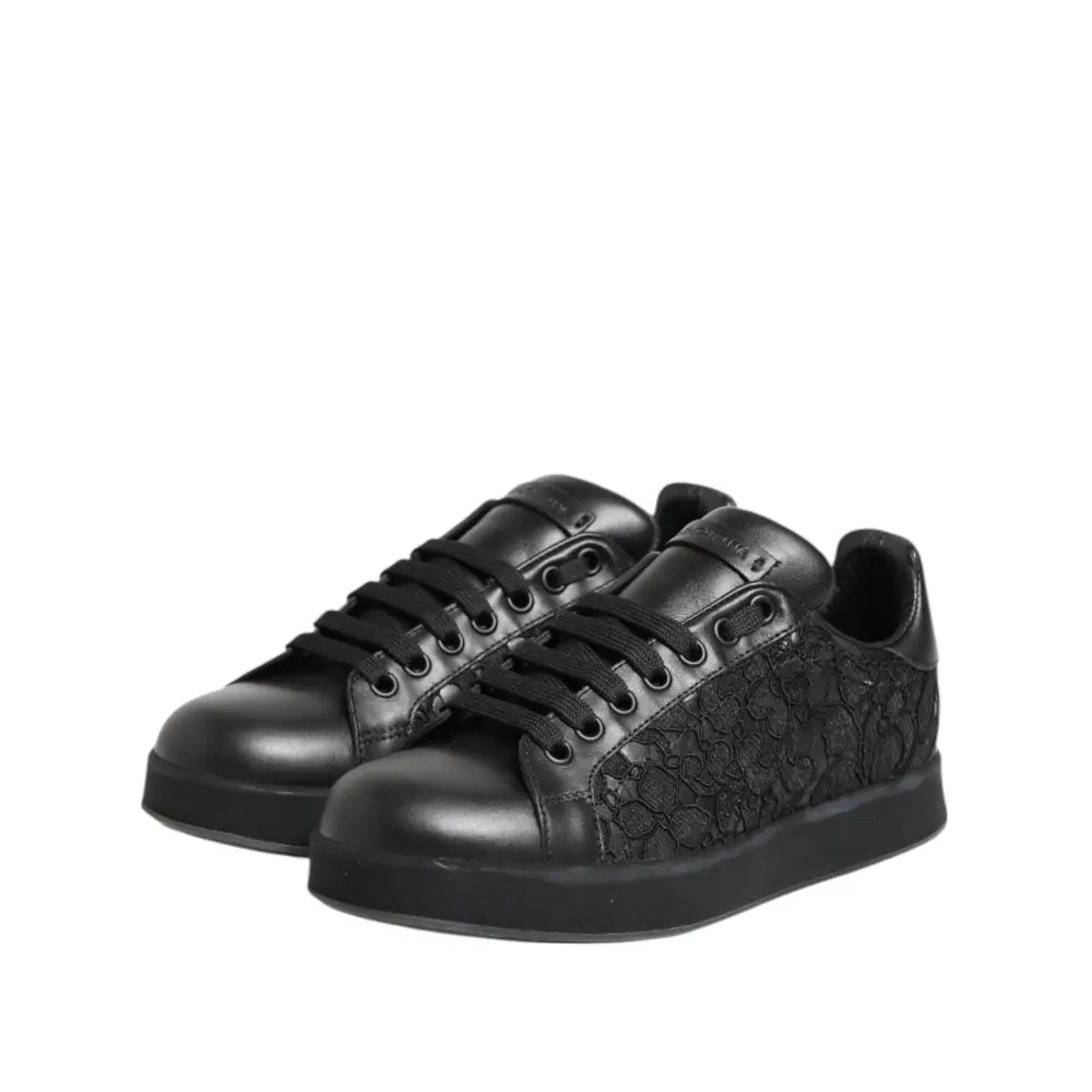 Dolce & Gabbana Schwarz Floral Spitze Low Top Sneakers Schuhe - EU35/US4.5
