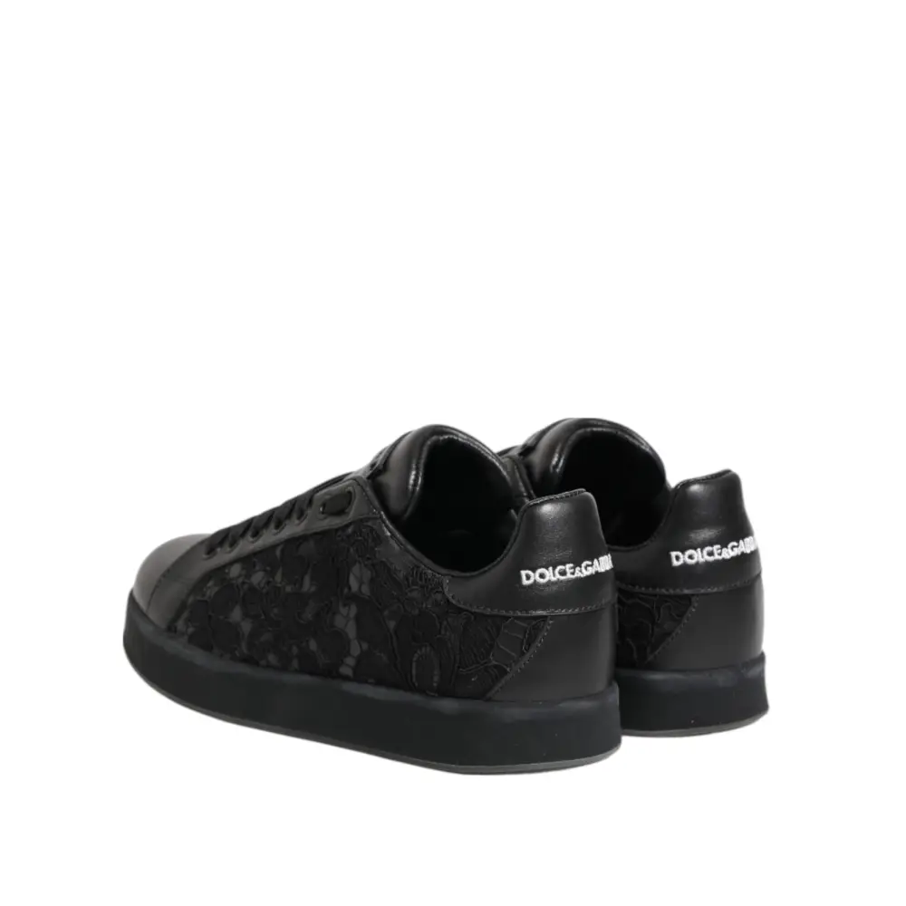 Dolce & Gabbana Schwarz Floral Spitze Low Top Sneakers Schuhe - EU35/US4.5