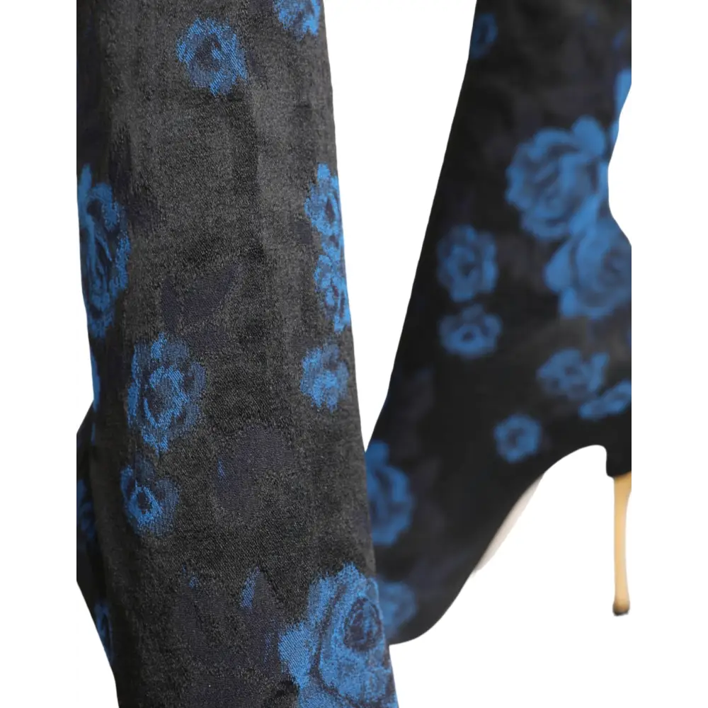 Dolce & Gabbana Schwarz Floral Stretch Mid Calf Stiefel Schuhe - EU38/US7.5