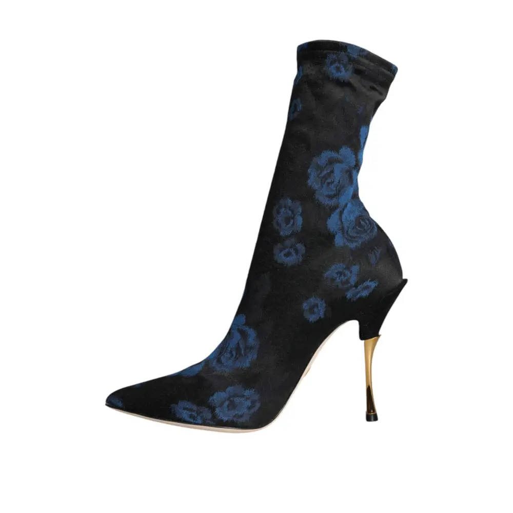 Dolce & Gabbana Schwarz Floral Stretch Mid Calf Stiefel Schuhe - EU38/US7.5