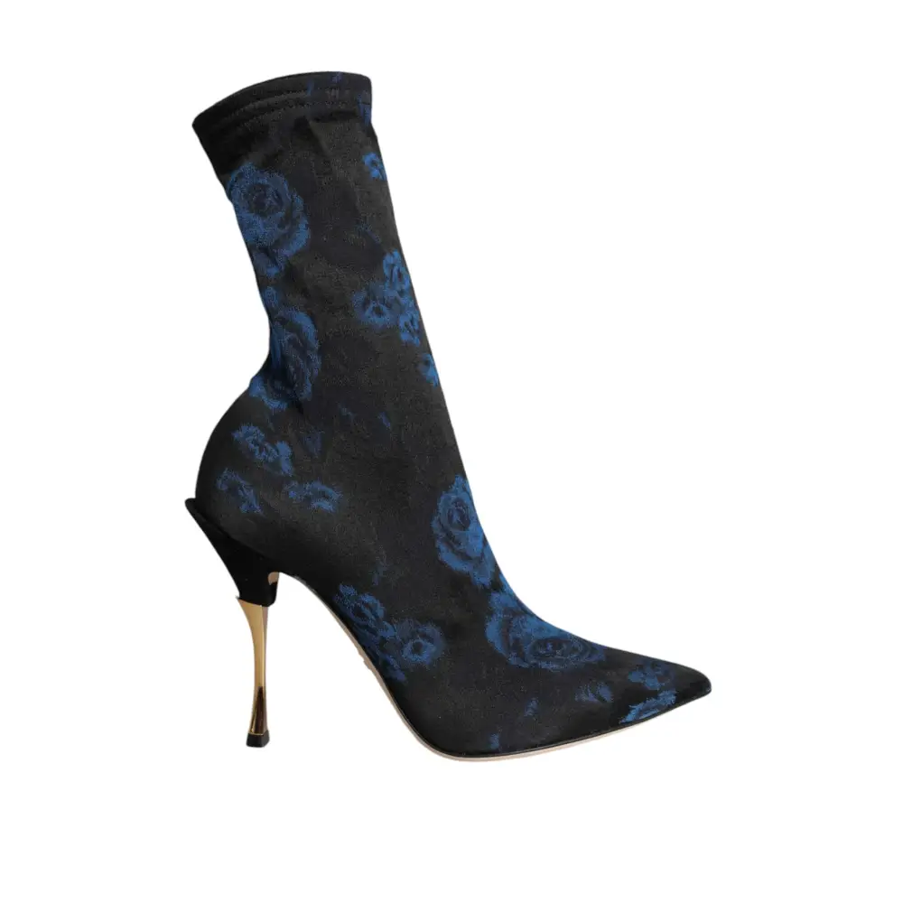 Dolce & Gabbana Schwarz Floral Stretch Mid Calf Stiefel Schuhe - EU38/US7.5