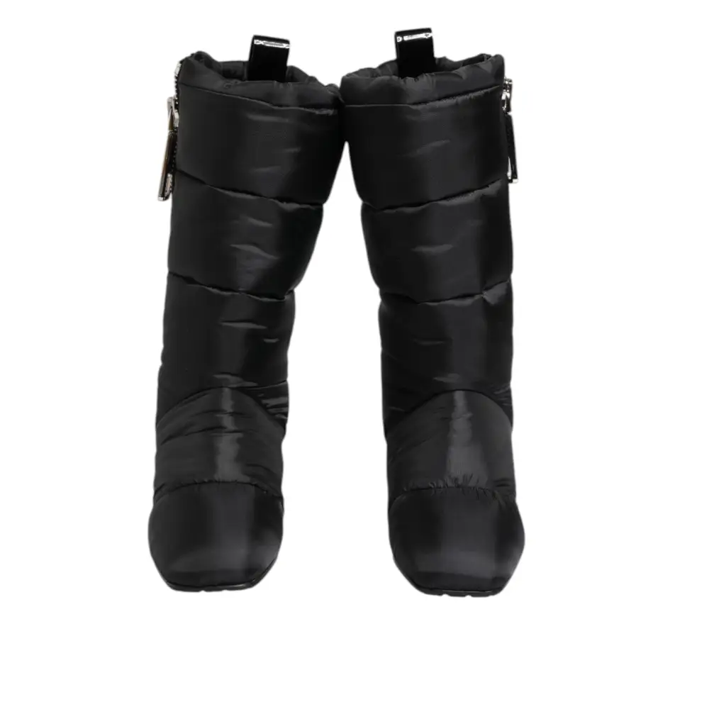 Dolce & Gabbana Schwarz gepolsterte Mid Calf Logo Heel Stiefel Schuhe