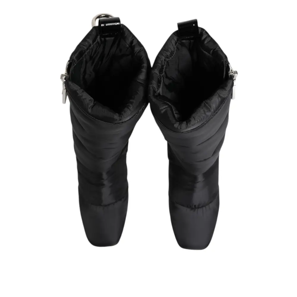 Dolce & Gabbana Schwarz gepolsterte Mid Calf Logo Heel Stiefel Schuhe