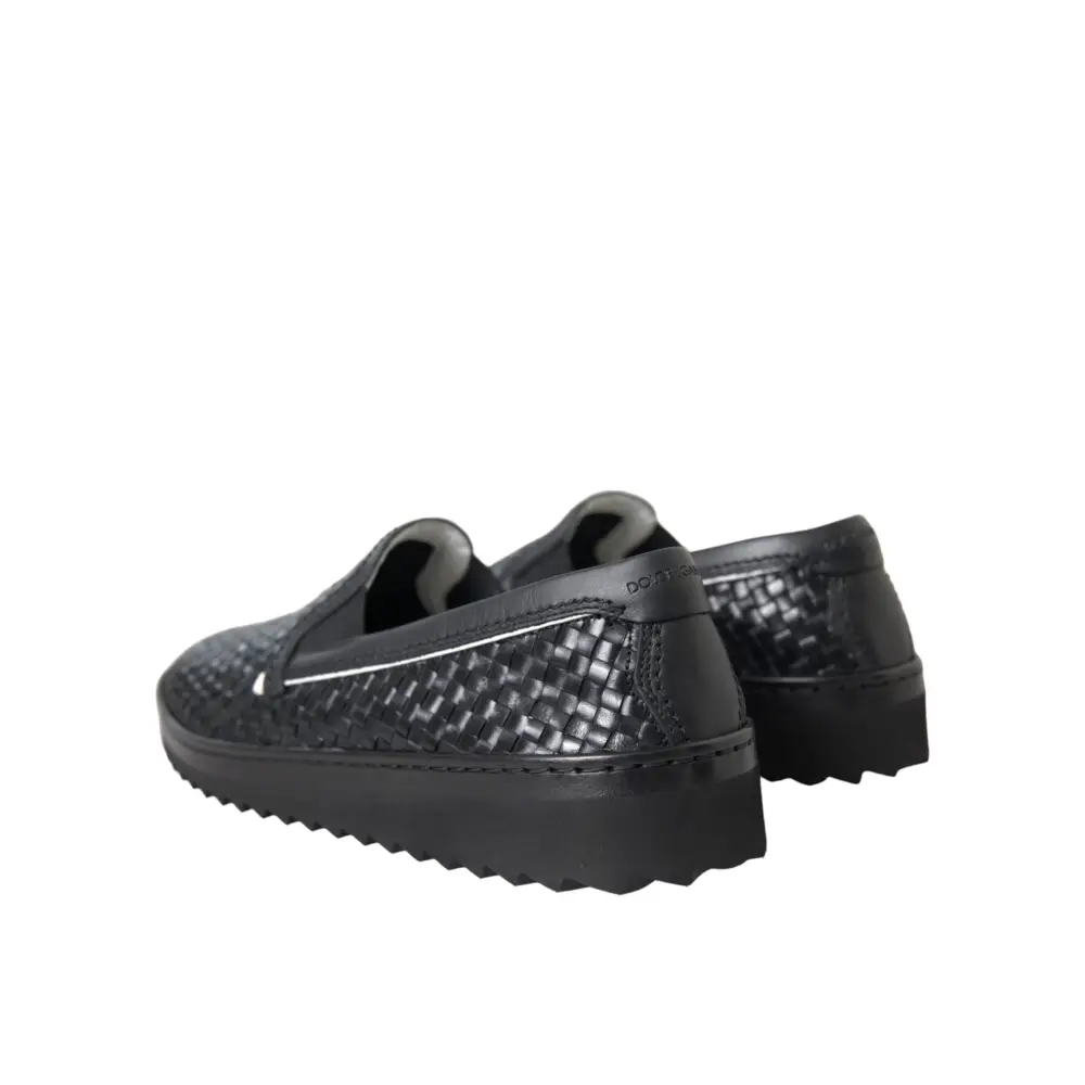 Dolce & Gabbana Schwarz gewebtes Büffelleder Herren Loafers Schuhe - EU40/US7