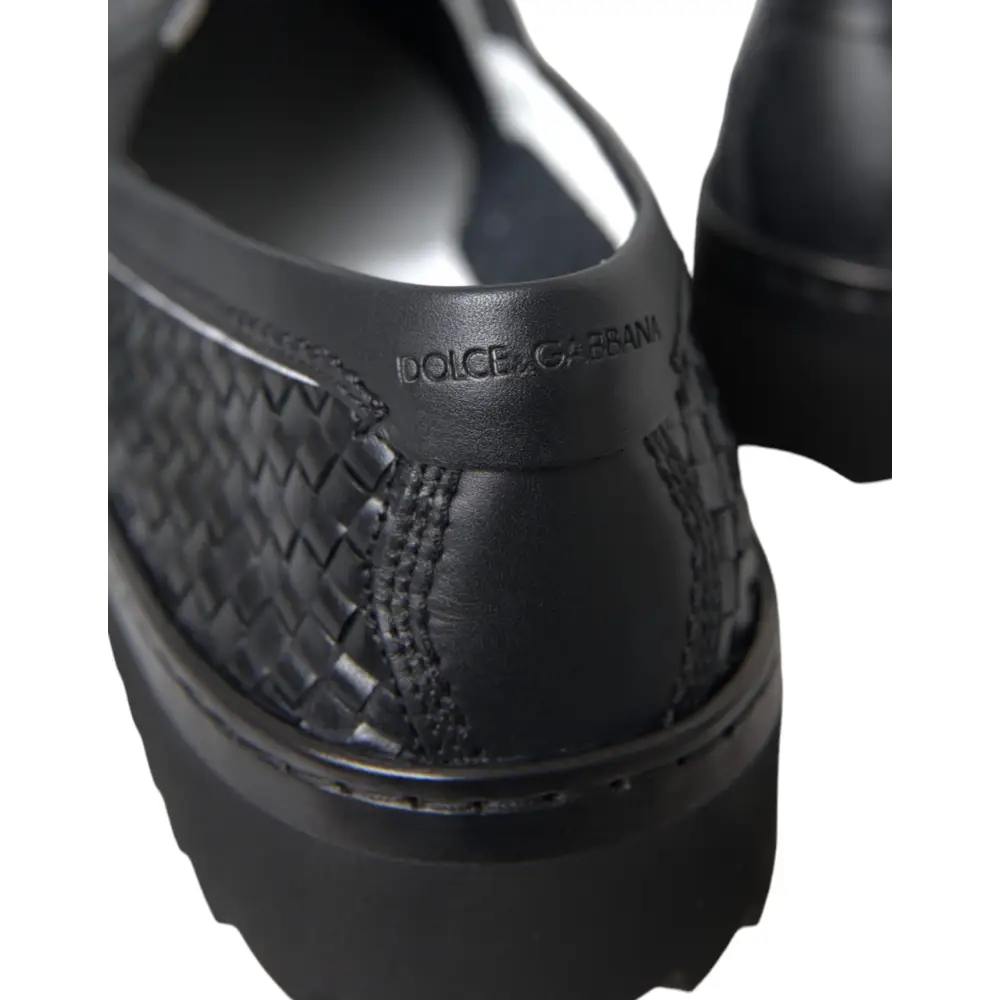 Dolce & Gabbana Schwarz gewebtes Büffelleder Herren Loafers Schuhe - EU40/US7