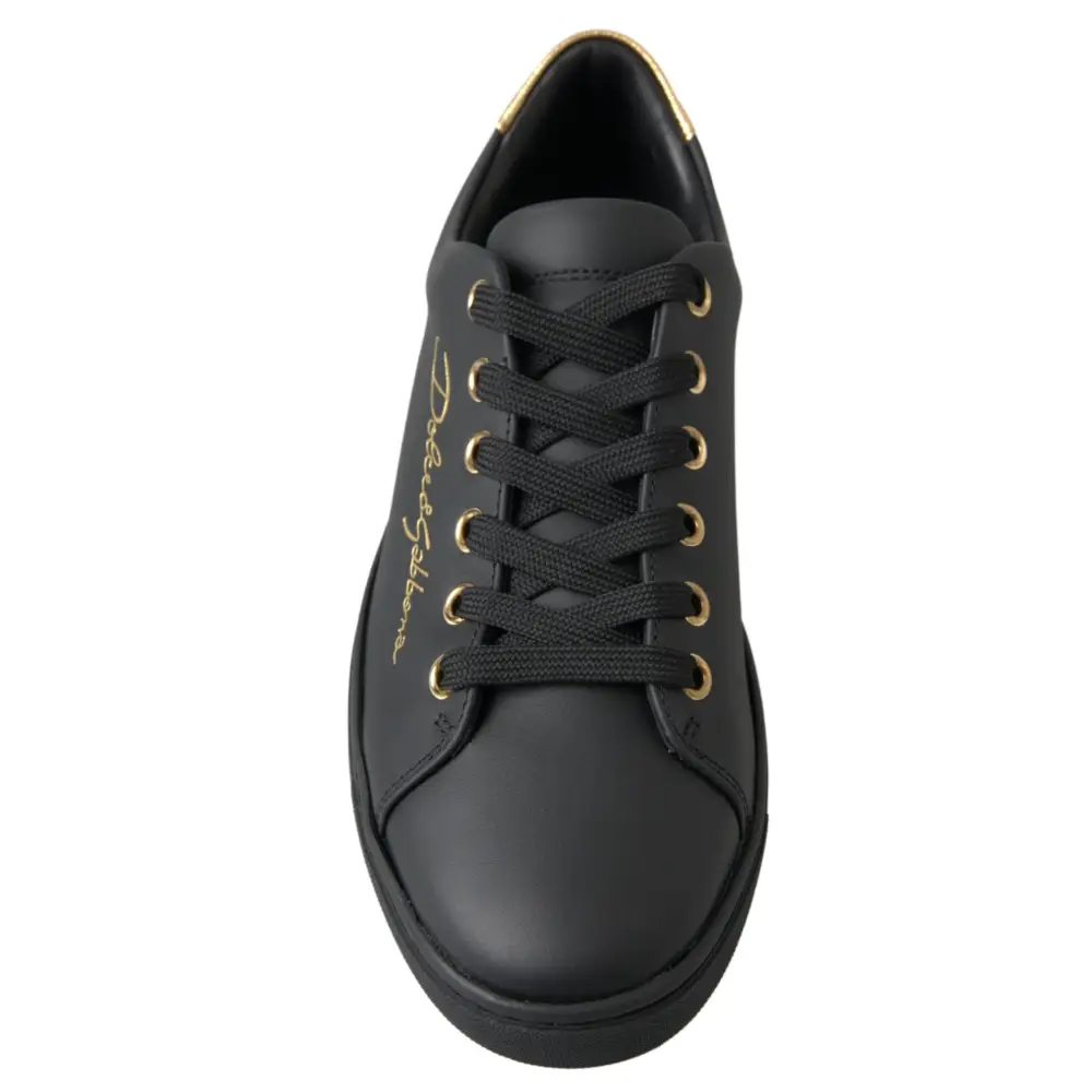 Dolce & Gabbana Schwarz Gold Leder Klassische Sneakers Schuhe