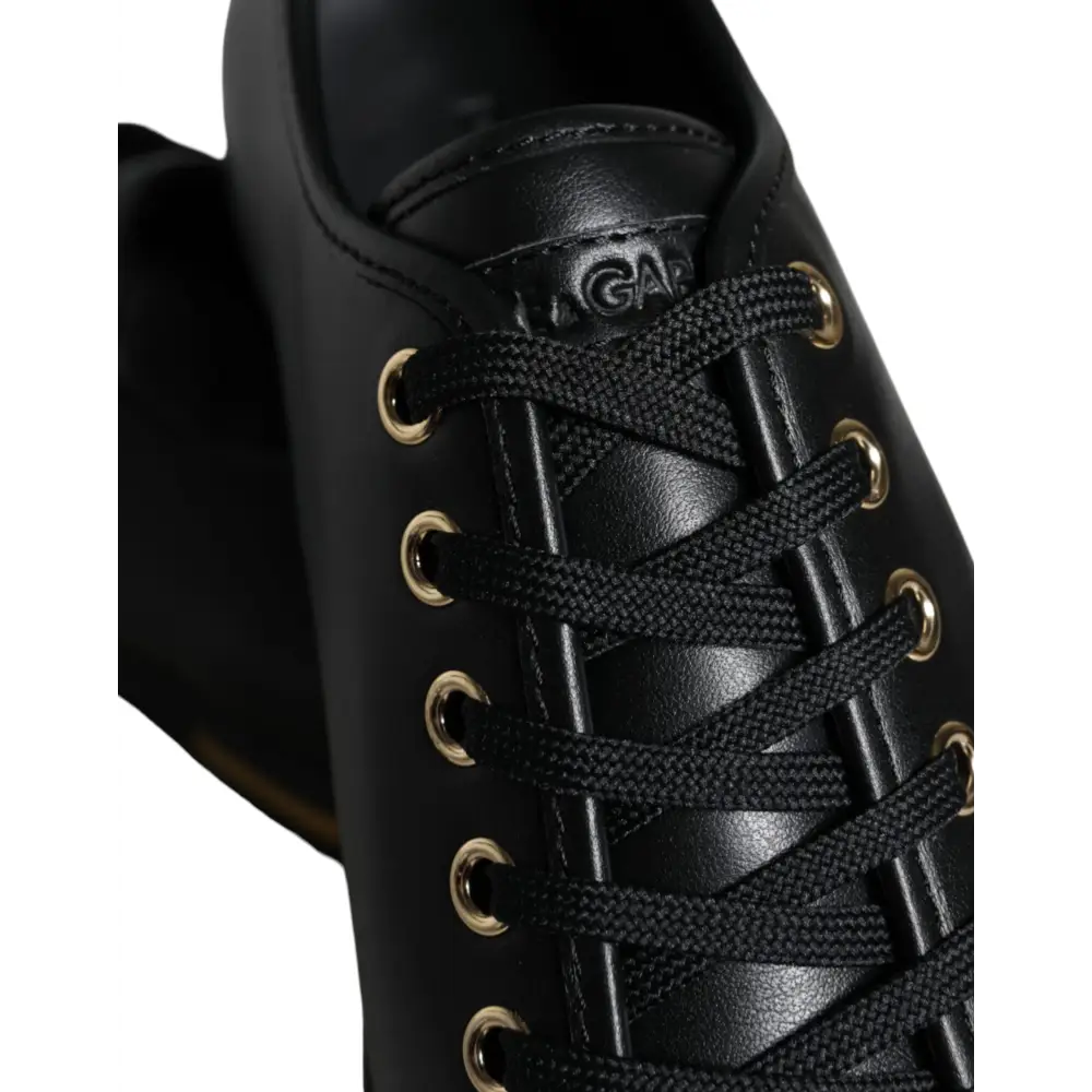 Dolce & Gabbana Schwarz Gold Leder Klassische Sneakers Schuhe - EU36.5/US6