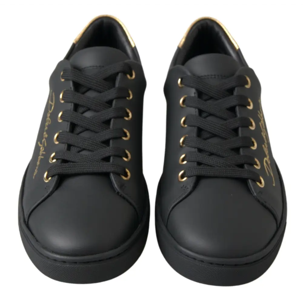 Dolce & Gabbana Schwarz Gold Leder Klassische Sneakers Schuhe