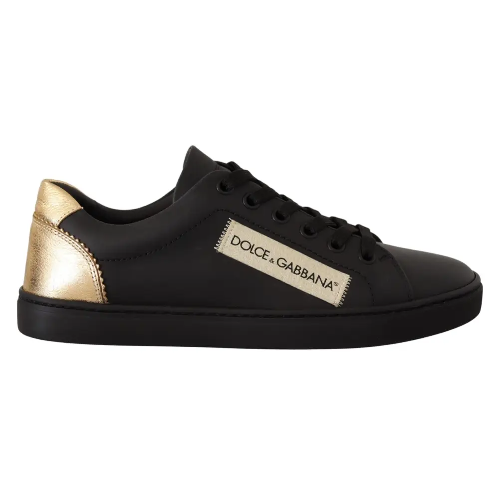 Dolce & Gabbana Schwarz Gold Leder Low Top Sneakers Damen Schuhe - EU36/US5.5