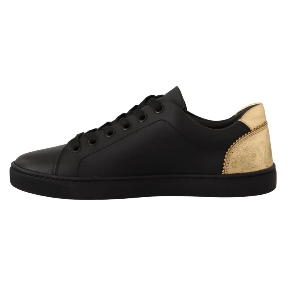 Dolce & Gabbana Schwarz Gold Leder Low Top Sneakers Damen Schuhe - EU36/US5.5