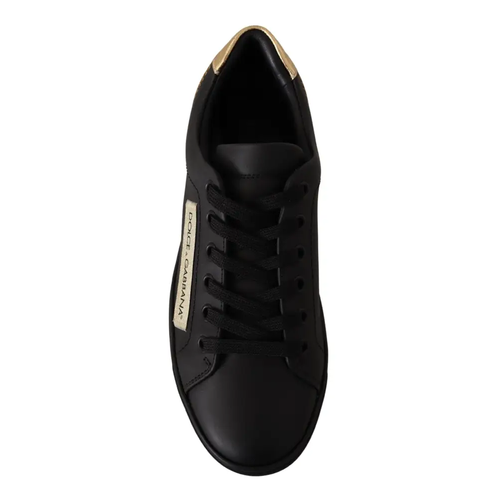 Dolce & Gabbana Schwarz Gold Leder Low Top Sneakers Damen Schuhe - EU36/US5.5