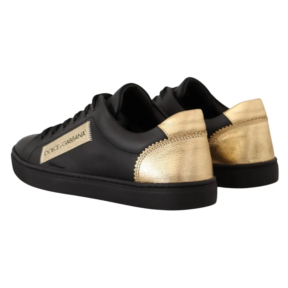 Dolce & Gabbana Schwarz Gold Leder Low Top Sneakers Damen Schuhe - EU36/US5.5