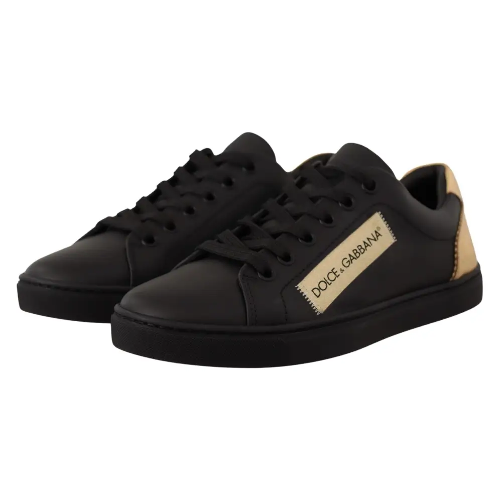 Dolce & Gabbana Schwarz Gold Leder Low Top Sneakers Damen Schuhe - EU36/US5.5