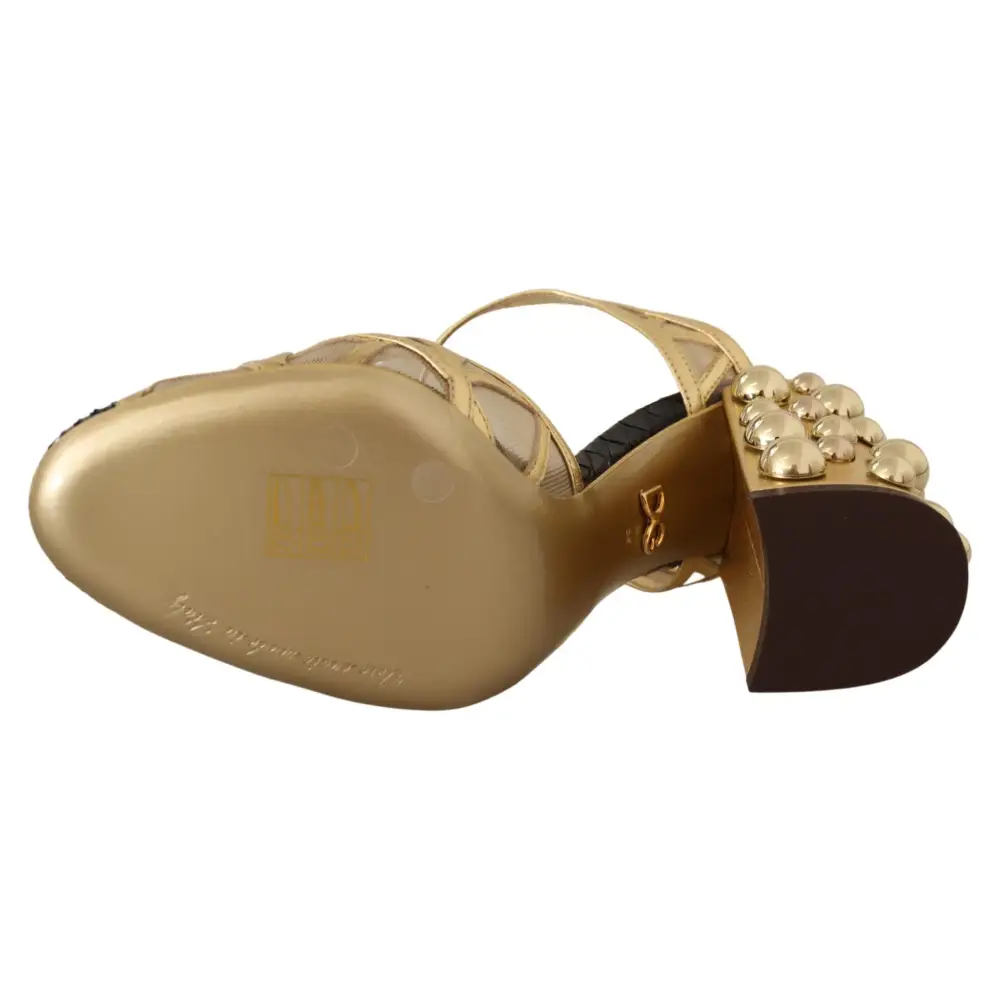 Dolce & Gabbana Schwarz Gold Leder Nieten Riemchen Schuhe