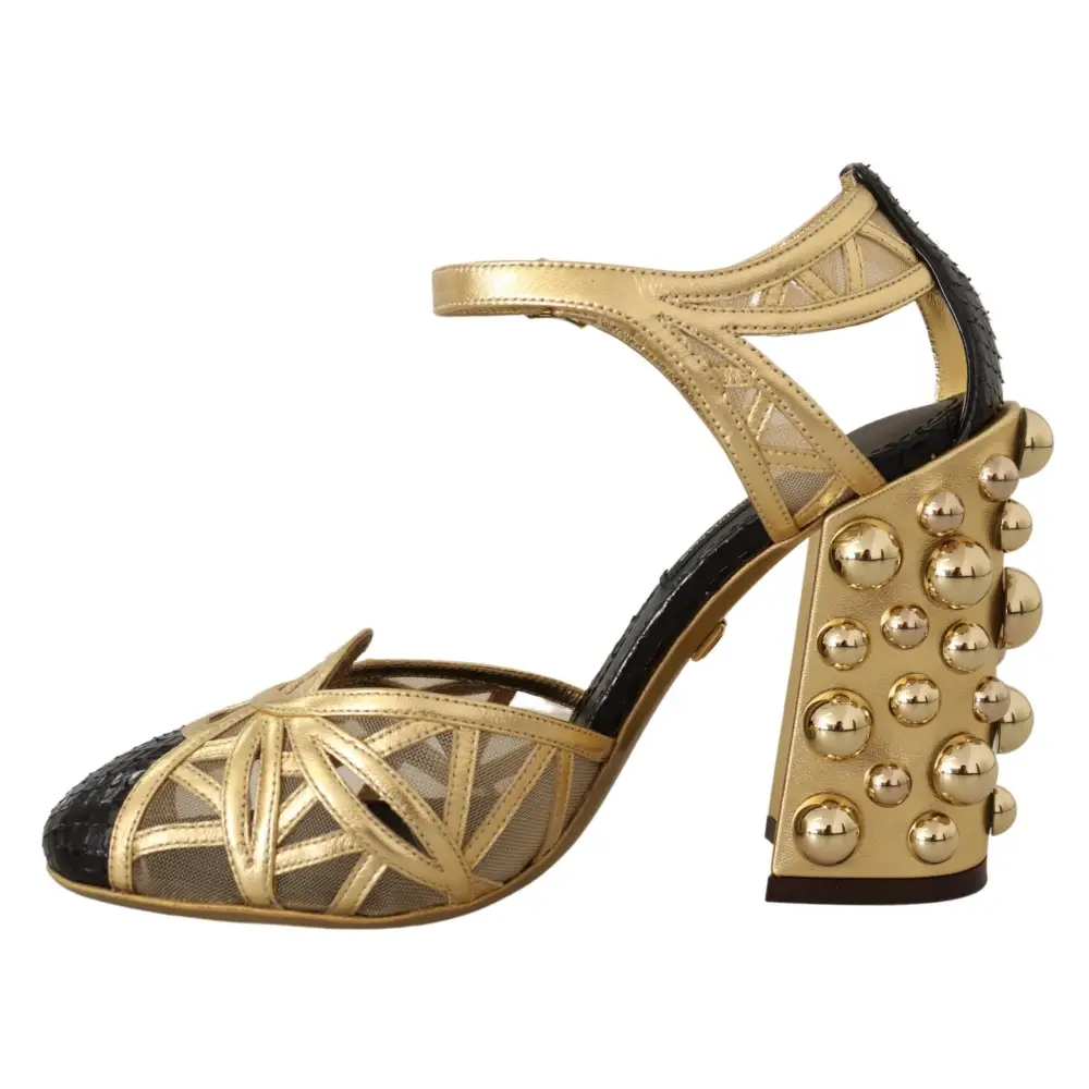 Dolce & Gabbana Schwarz Gold Leder Nieten Riemchen Schuhe