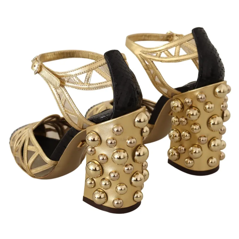 Dolce & Gabbana Schwarz Gold Leder Nieten Riemchen Schuhe