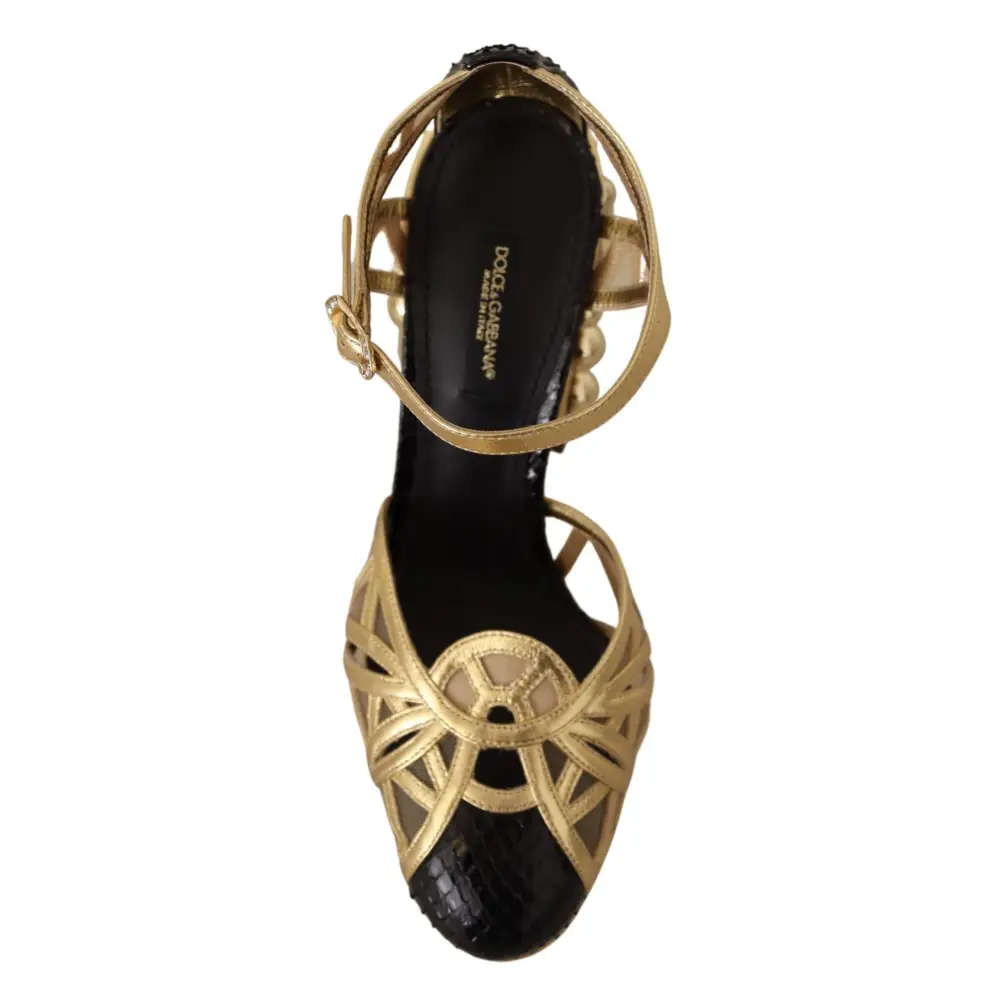 Dolce & Gabbana Schwarz Gold Leder Nieten Riemchen Schuhe