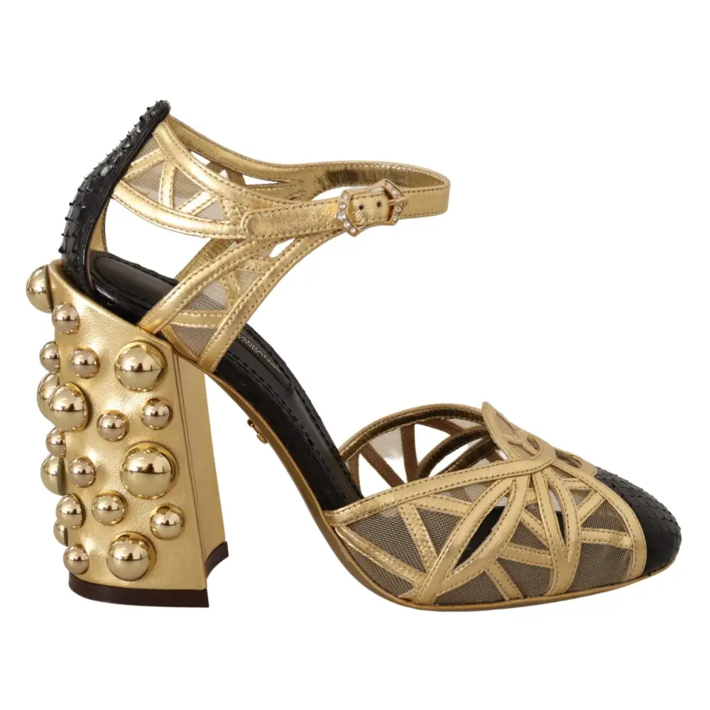 Dolce & Gabbana Schwarz Gold Leder Nieten Riemchen Schuhe