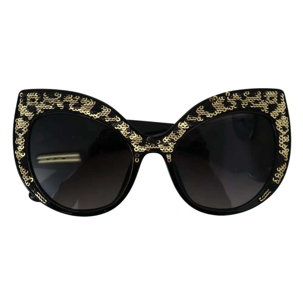 Dolce & Gabbana Schwarz Gold Pailletten Schmetterling Polarisierte Sonnenbrille DG4326