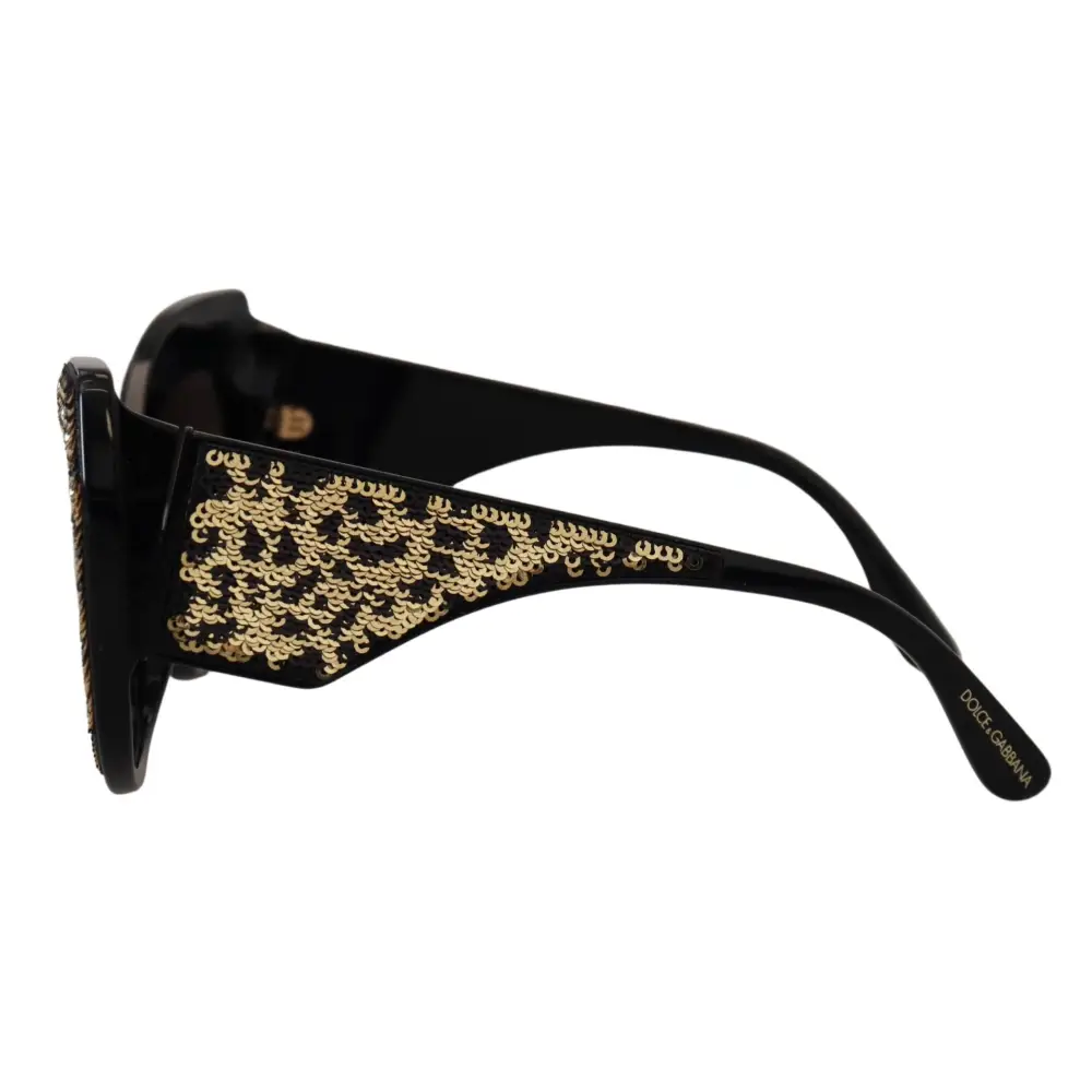 Dolce & Gabbana Schwarz Gold Pailletten Schmetterling Polarisierte Sonnenbrille DG4326